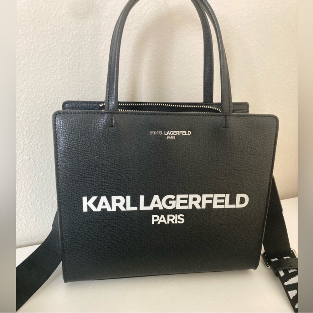 Karl Lagerfeld Black Leather Tote Bag NEW
